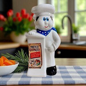 Vintage Decorative Ceramic Figurine Chef Sculpture with Menu board 10.5”
